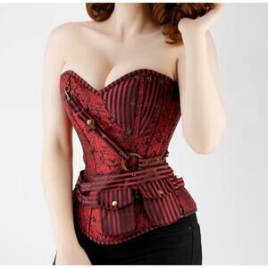 Authentic Corset Story Steampunk Overbust, Red/Black, Size 36
